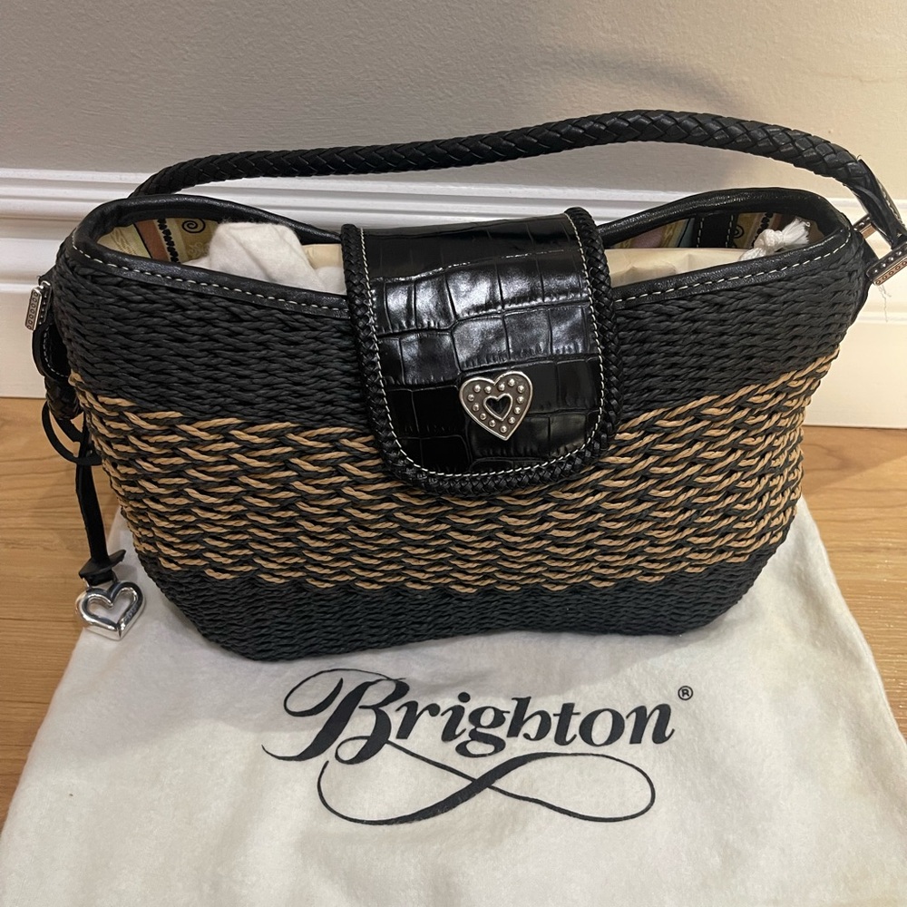 NWT Brighton Black and Tan Vintage Woven Shoulder Bag